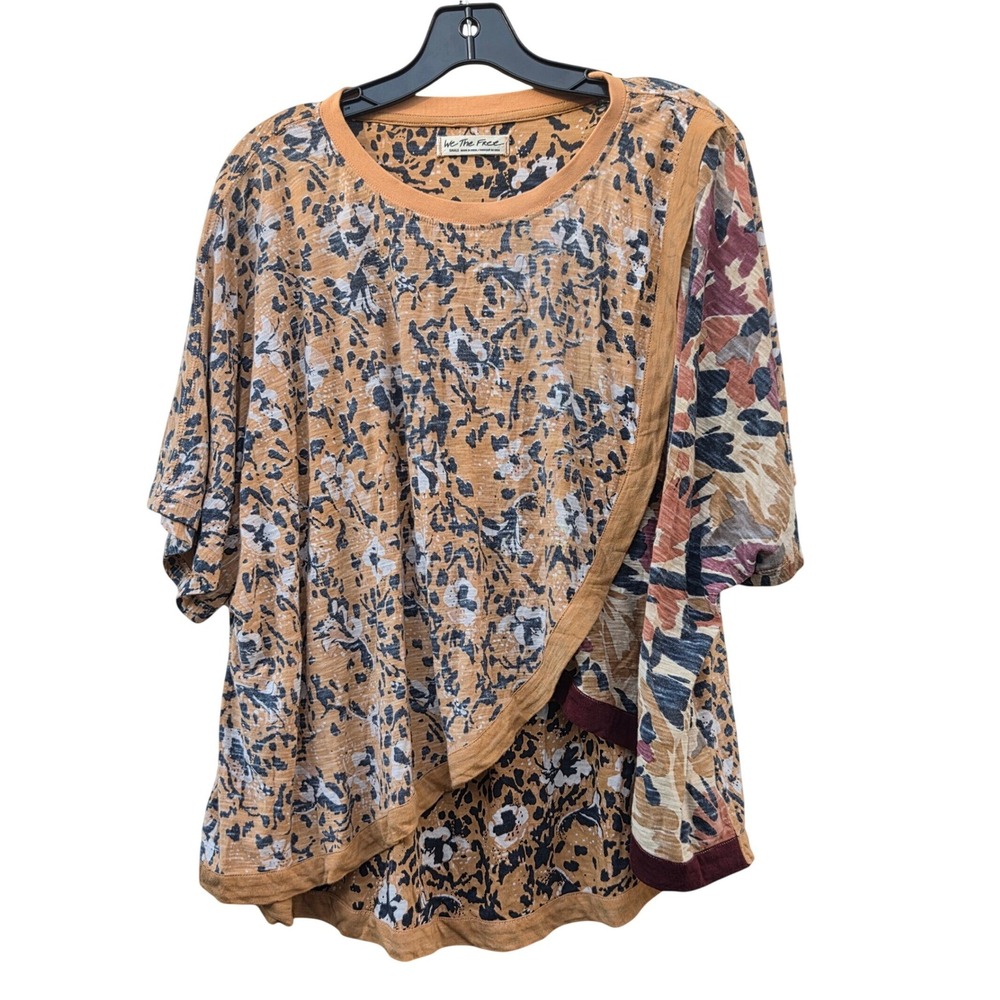 We The Free Free People Stella Mixed Print Leopard Floral Relax Top Slouch Small